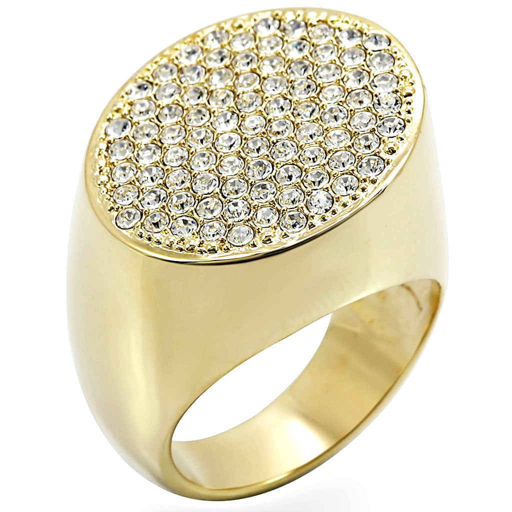 Gold Brass Ring with Top Grade Crystal in Clear