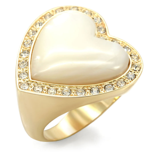 Gold Brass Ring with Synthetic Glass in White Size 7