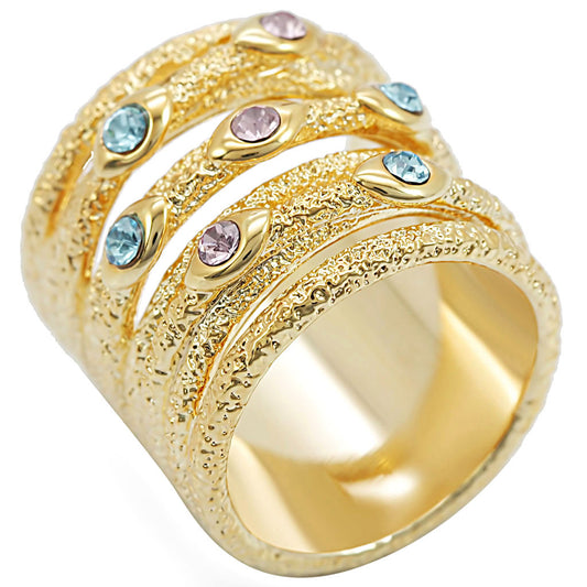 Gold Brass Ring with Top Grade Crystal in Multi Color