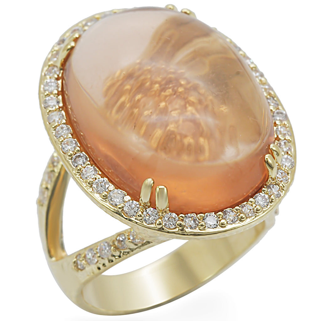 Gold Brass Ring with Synthetic Glass in Champagne Size 7