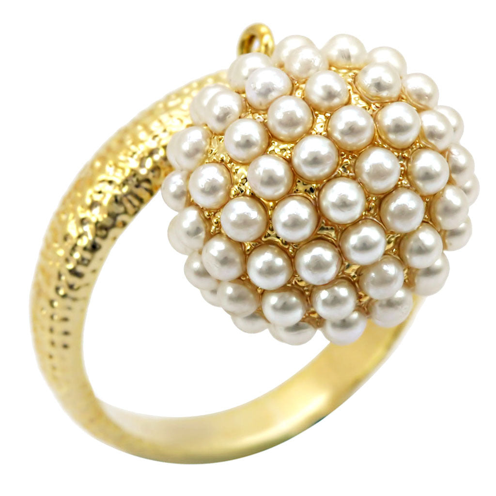Gold Brass Ring with Synthetic Pearl in Citrine Yellow Size 7