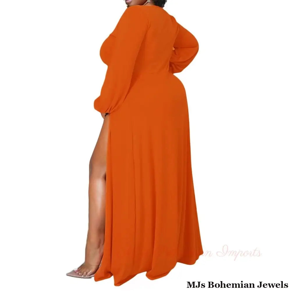 1XL Bright Orange Sexy Slit Dress