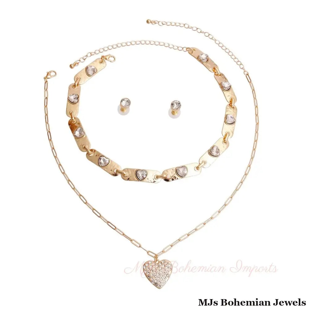 2 Pcs Gold Link Heart Choker Necklaces