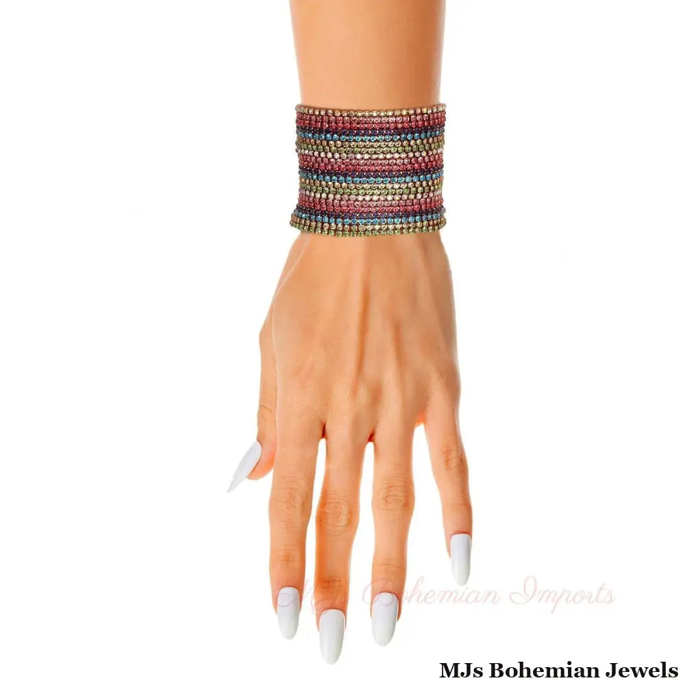21 Line Multi Color Rhinestone Bracelet