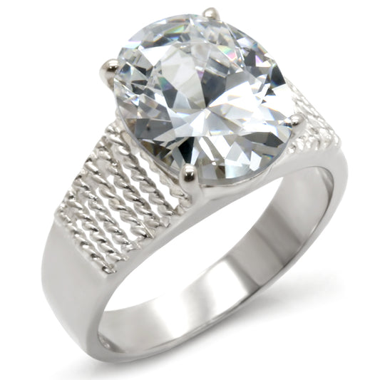 High-Polished 925 Sterling Silver Ring with AAA Grade CZ in Clear Size 5