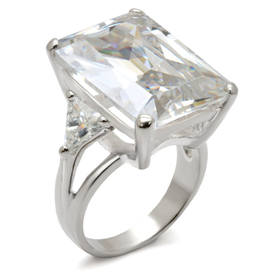 High-Polished 925 Sterling Silver Ring with AAA Grade CZ in Clear Size 4