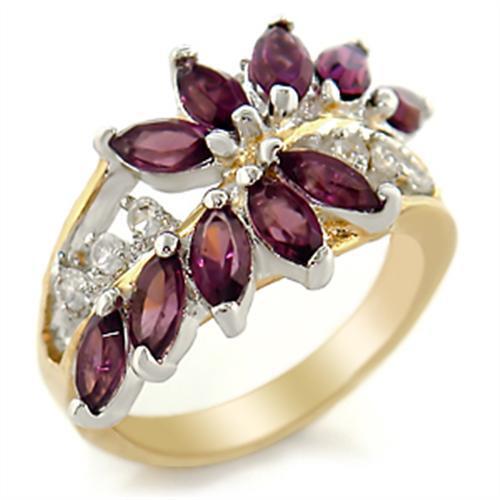 Gold+Rhodium Brass Ring with Top Grade Crystal in Amethyst Size 5