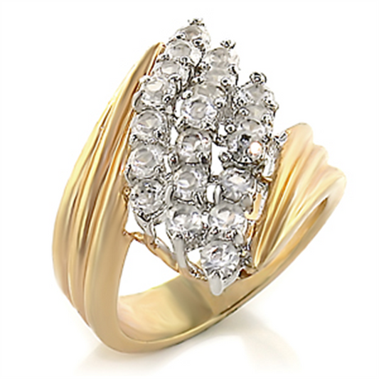 Gold+Rhodium Brass Ring with AAA Grade CZ in Clear Size 5