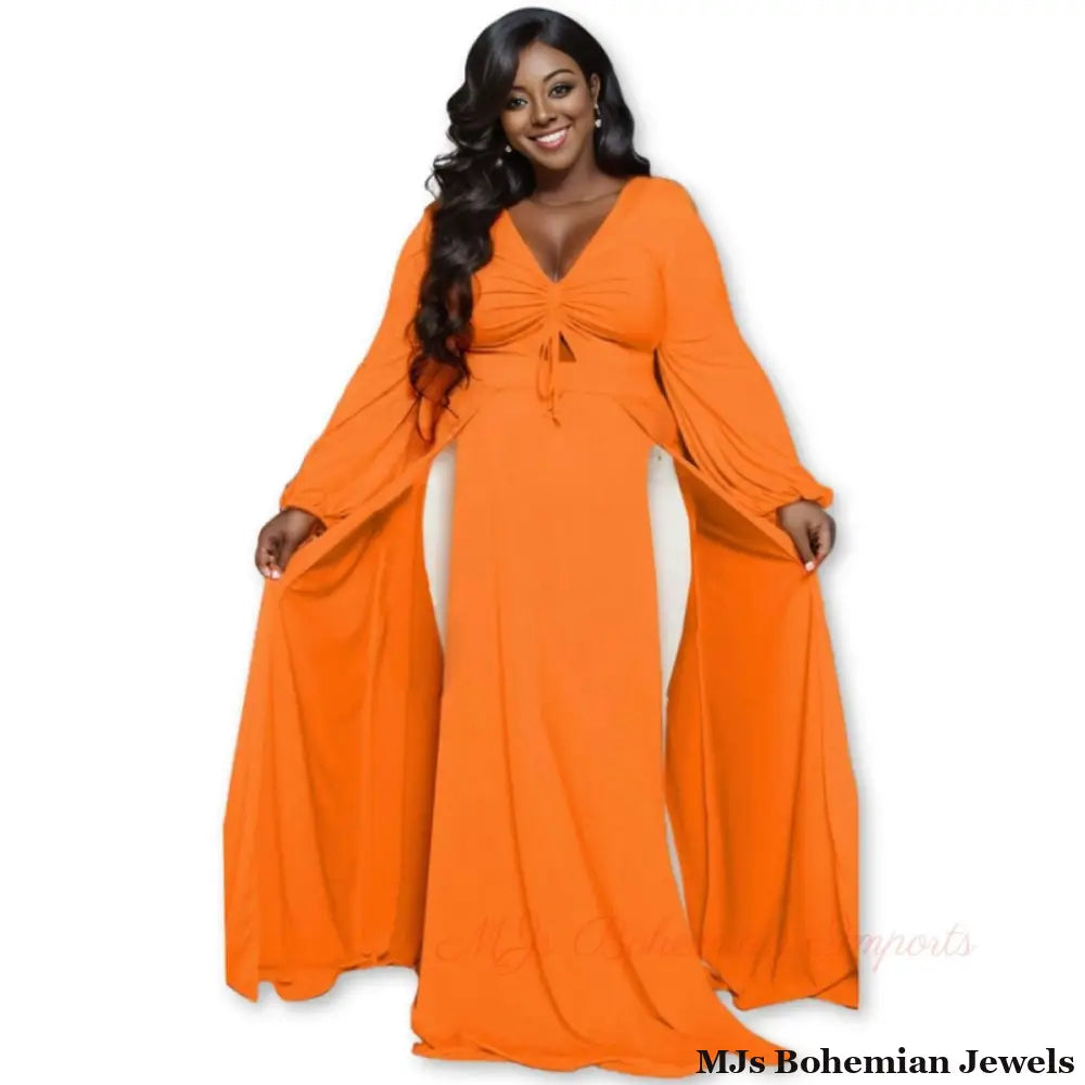2XL Bright Orange Sexy Slit Dress