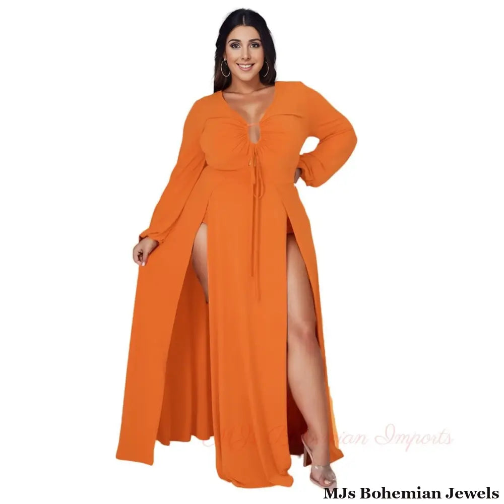 2XL Bright Orange Sexy Slit Dress