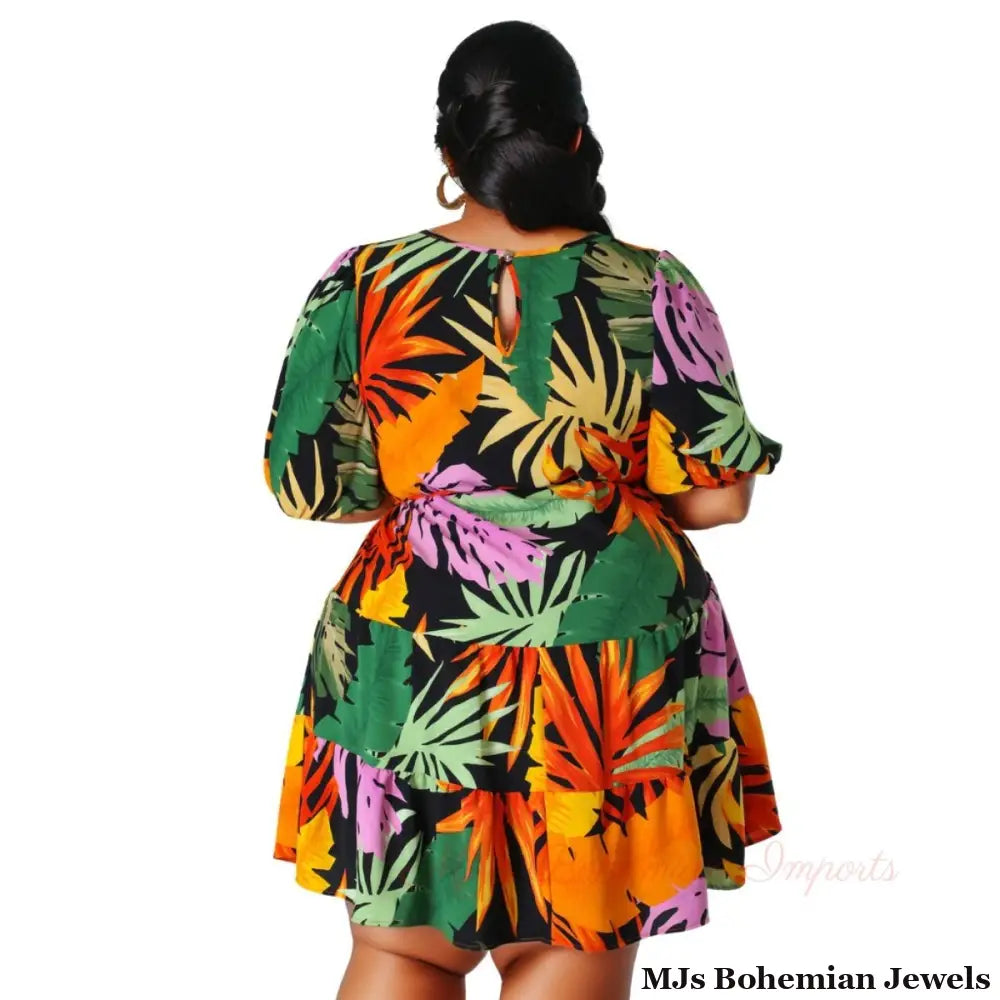 2XL Tropical Print Apron Dress