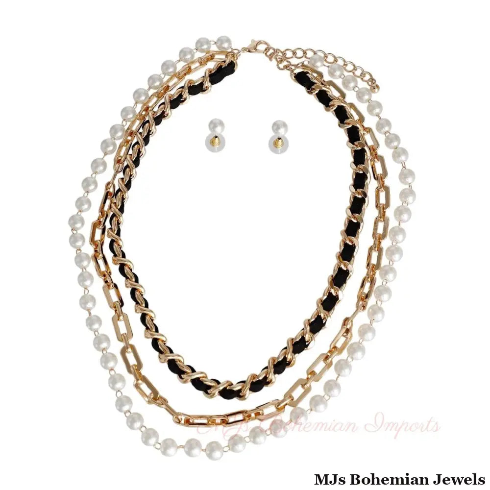 3 Layer Gold Chain and Pearl Necklace