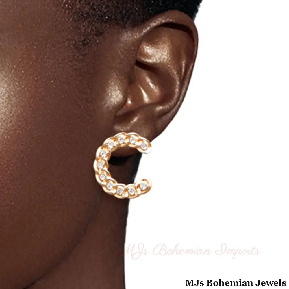 3 Pcs Designer-Inspired COCO Gold Metal and Rhinestone Stud Earring Set