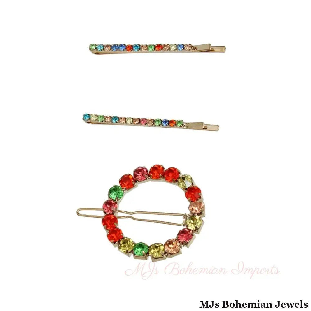 3 Pcs Multi Rhinestone Gold Circle Hair Pin Set
