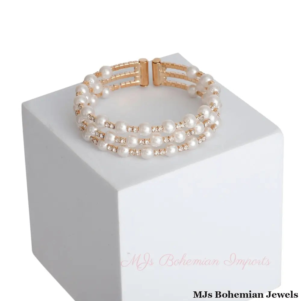3 Row Gold Pearl Memory Bracelet
