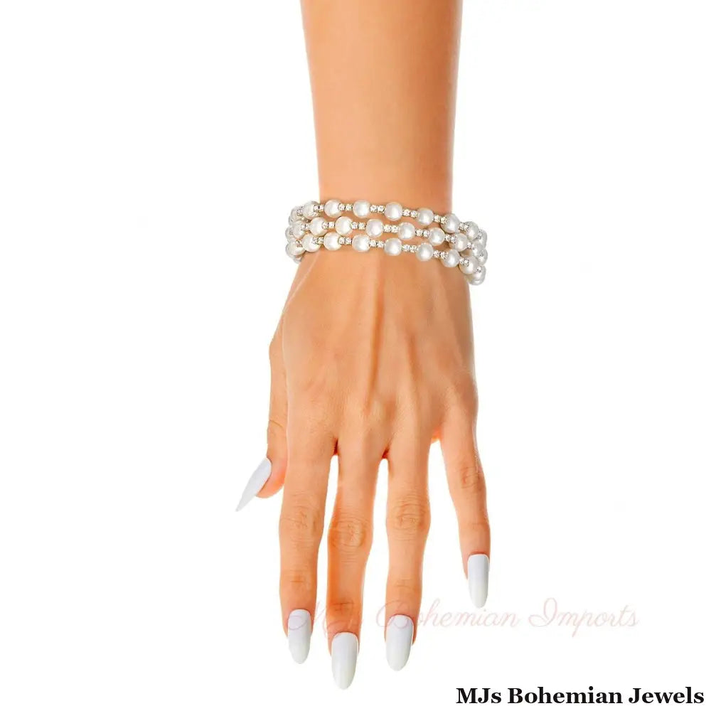 3 Row Gold Pearl Memory Bracelet