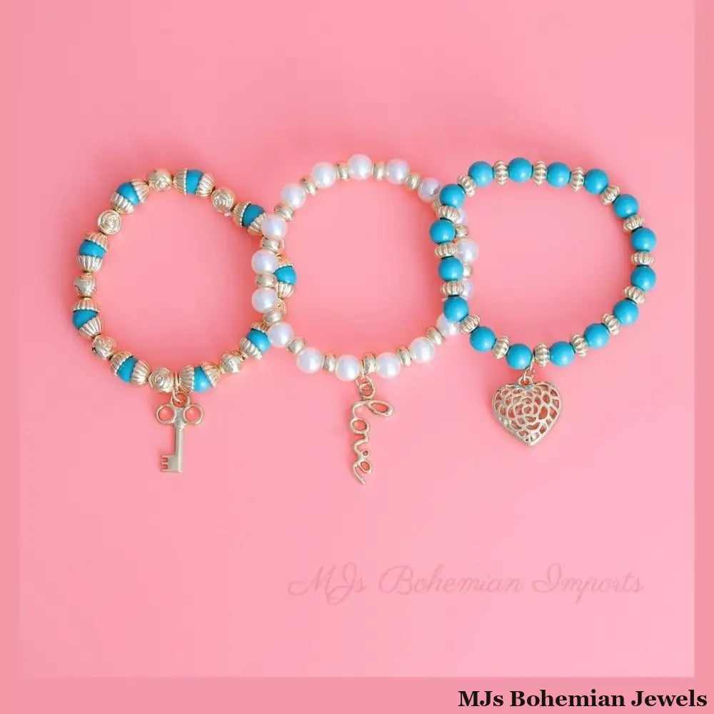 3 Strand Mint Love Bracelets