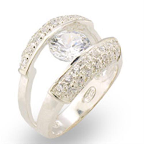 High-Polished 925 Sterling Silver Ring with AAA Grade CZ in Clear Size 7