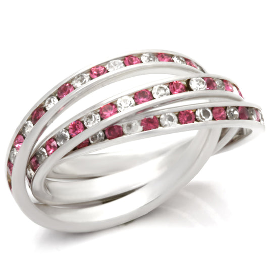 35110 - High-Polished 925 Sterling Silver Ring with Top Grade Crystal in Rose