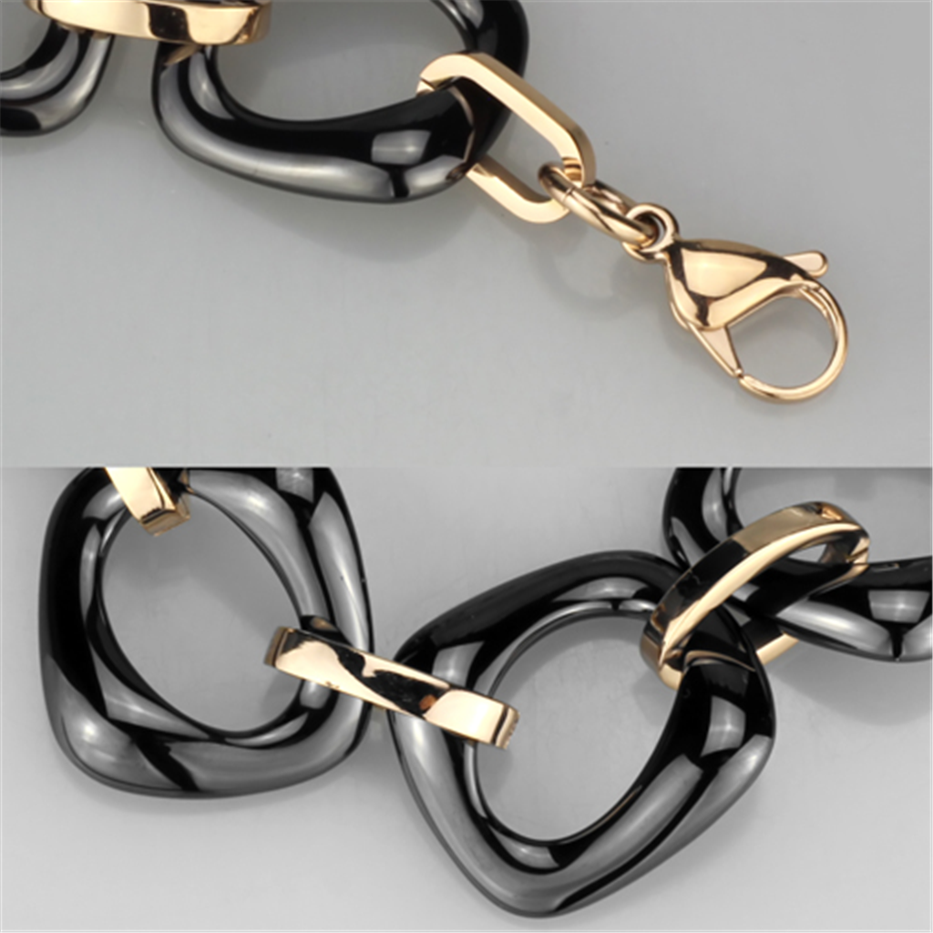 IP Rose Gold(Ion Plating) Stainless Steel Bracelet with Ceramic  in Jet