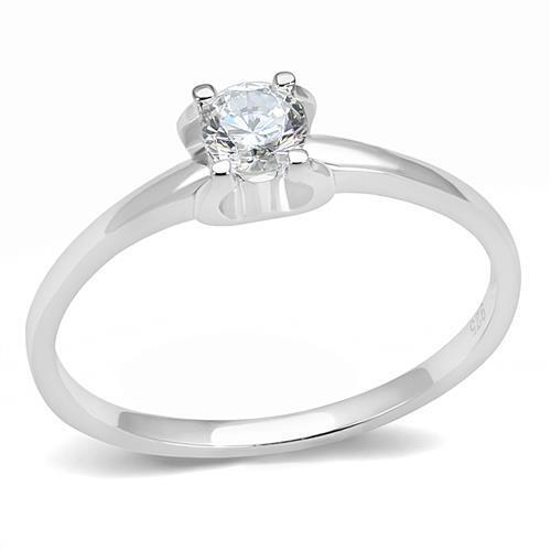 Rhodium 925 Sterling Silver Ring with AAA Grade CZ in Clear