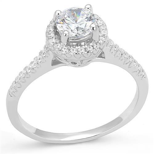 Rhodium 925 Sterling Silver Ring with AAA Grade CZ  in Clear
