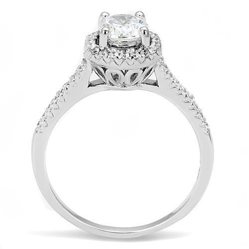 Rhodium 925 Sterling Silver Ring with AAA Grade CZ  in Clear