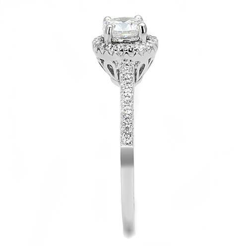 Rhodium 925 Sterling Silver Ring with AAA Grade CZ  in Clear