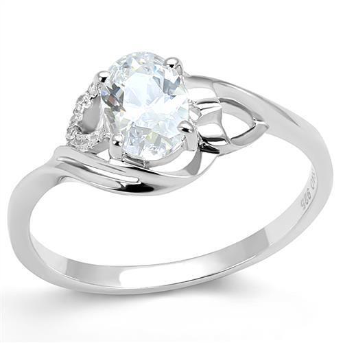 Rhodium 925 Sterling Silver Ring with AAA Grade CZ in Clear