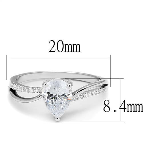 Rhodium 925 Sterling Silver Ring with AAA Grade CZ in Clear