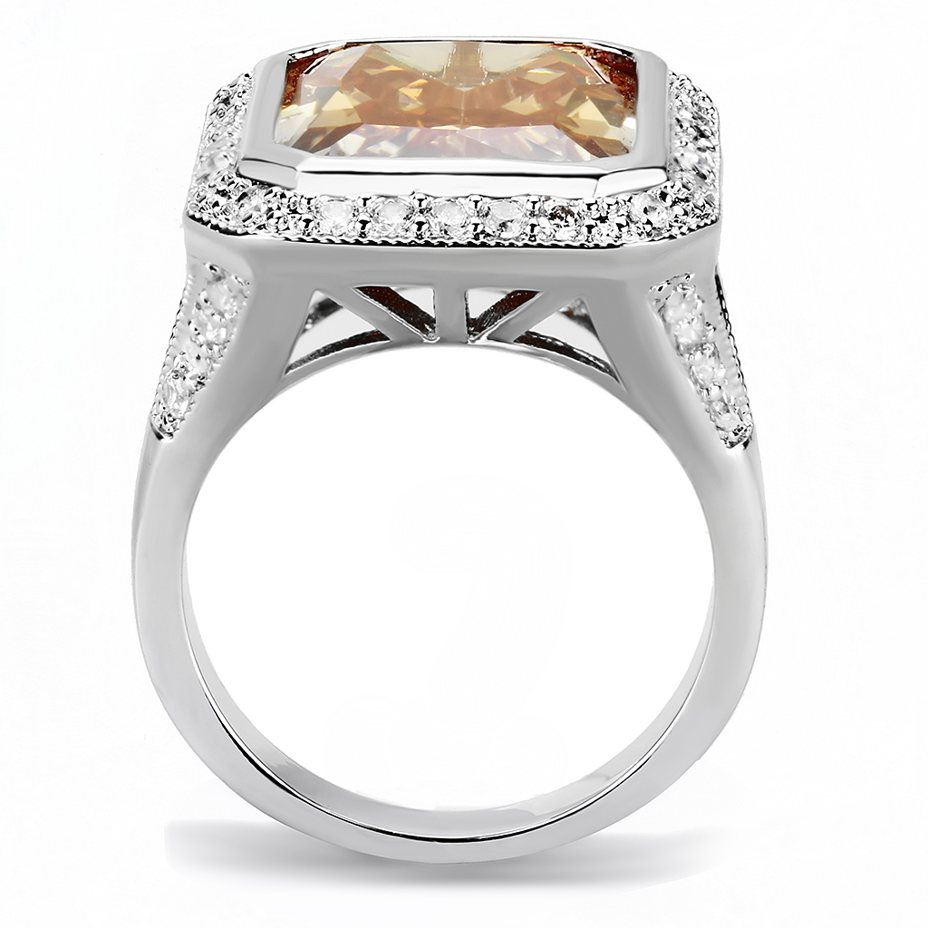 Rhodium Brass Ring with AAA Grade CZ in Champagne