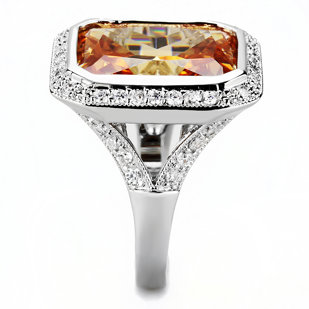 Rhodium Brass Ring with AAA Grade CZ in Champagne