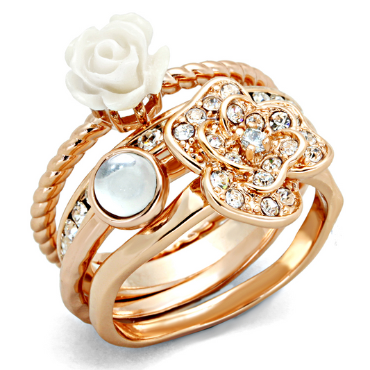 Rose Gold Brass Ring with Synthetic Synthetic Stone in White