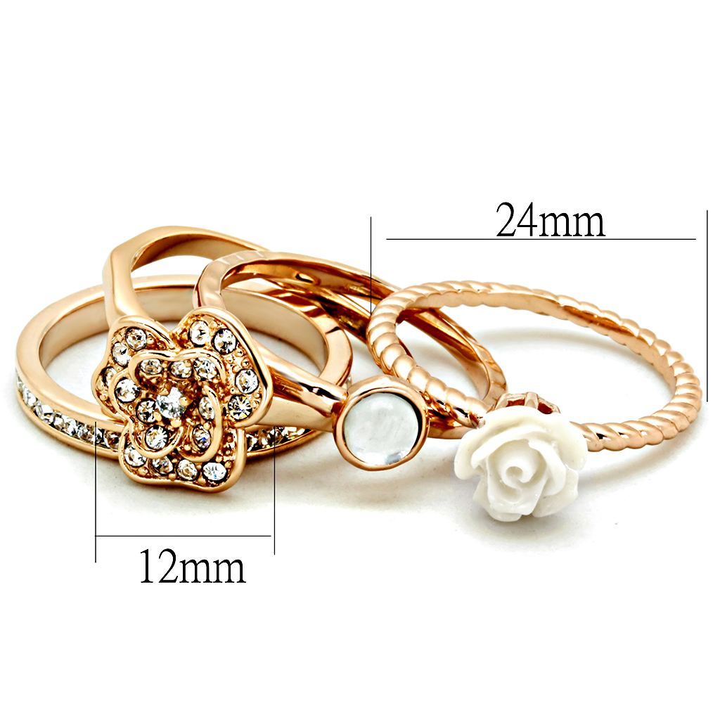 Rose Gold Brass Ring with Synthetic Synthetic Stone in White