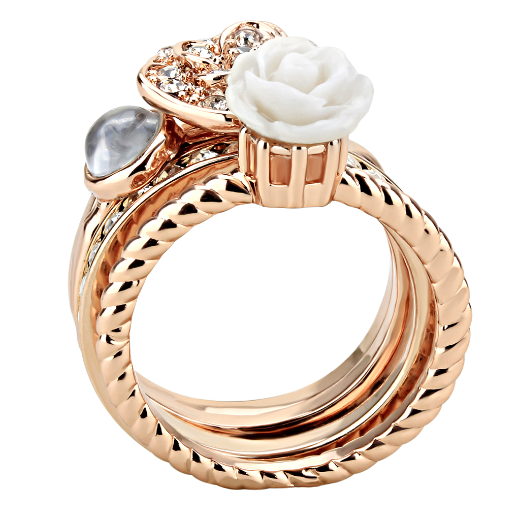 Rose Gold Brass Ring with Synthetic Synthetic Stone in White