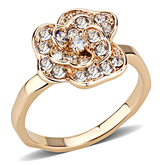 Rose Gold Brass Ring with Top Grade Crystal  in Clear