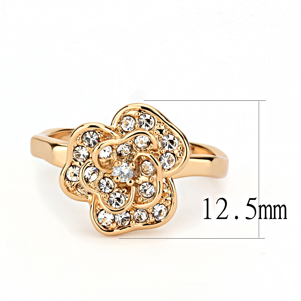 Rose Gold Brass Ring with Top Grade Crystal  in Clear