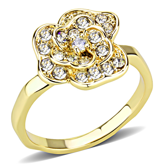 Gold Brass Ring with Top Grade Crystal  in Clear