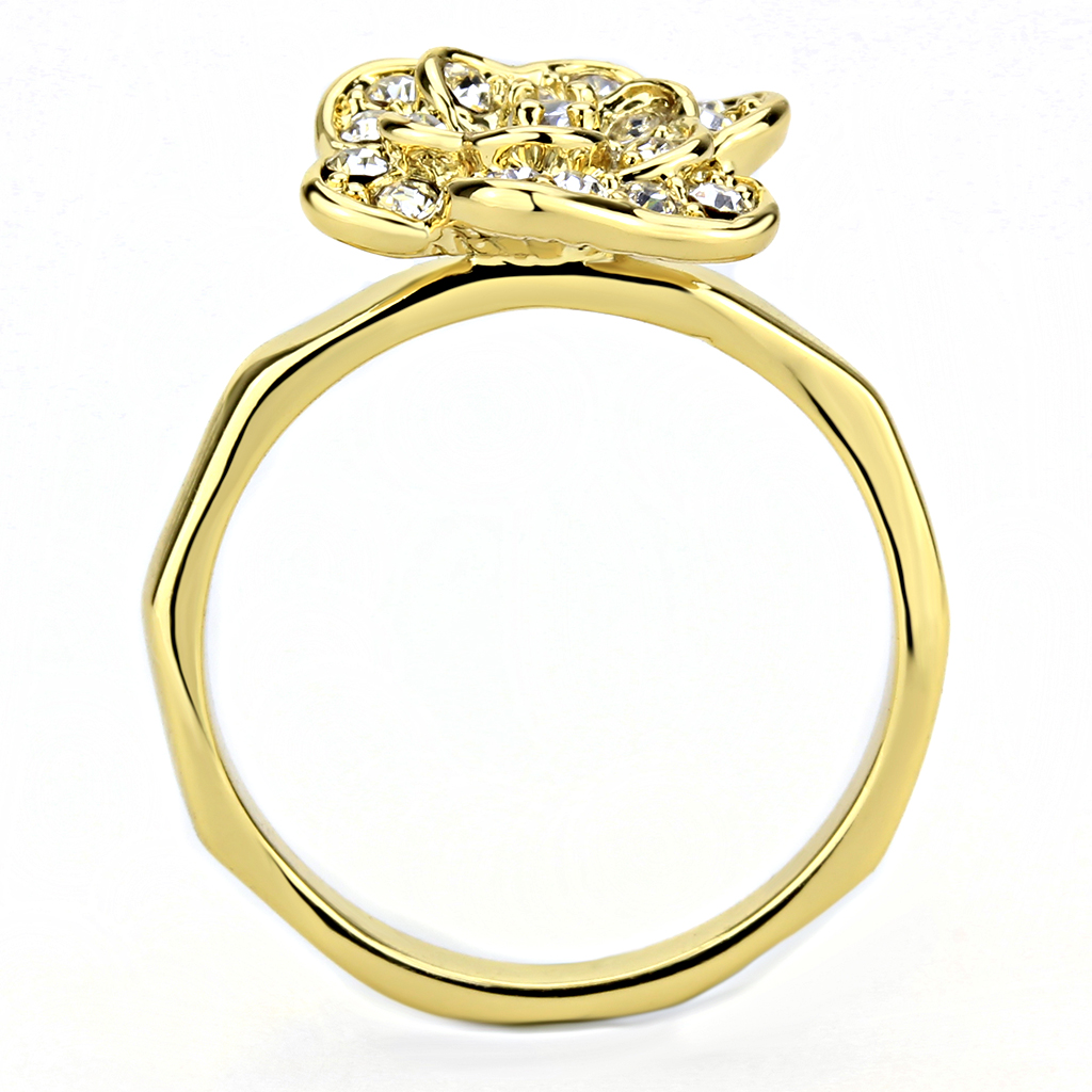 Gold Brass Ring with Top Grade Crystal  in Clear