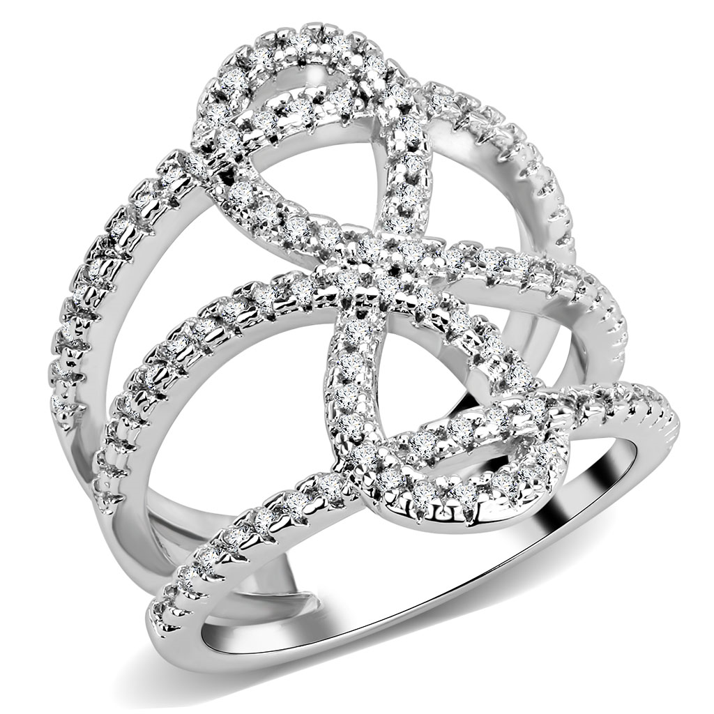 Rhodium Brass Ring with AAA Grade CZ  in Clear