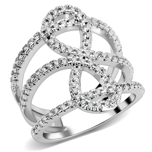 Rhodium Brass Ring with AAA Grade CZ  in Clear