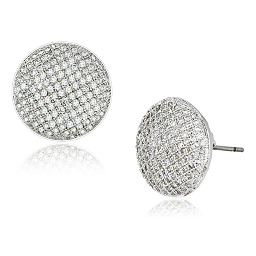 Rhodium Brass Earrings with AAA Grade CZ in Clear