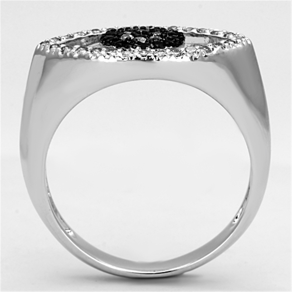 3W470 - Rhodium + Ruthenium Brass Ring with AAA Grade CZ  in Black Diamond