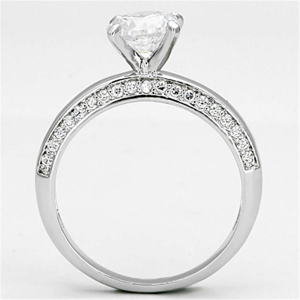 3W504 - Rhodium Brass Ring with AAA Grade CZ  in Clear