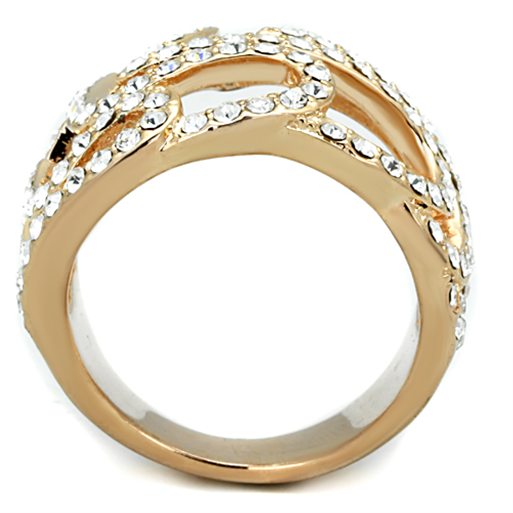 Rose Gold Brass Ring with Top Grade Crystal  in Clear