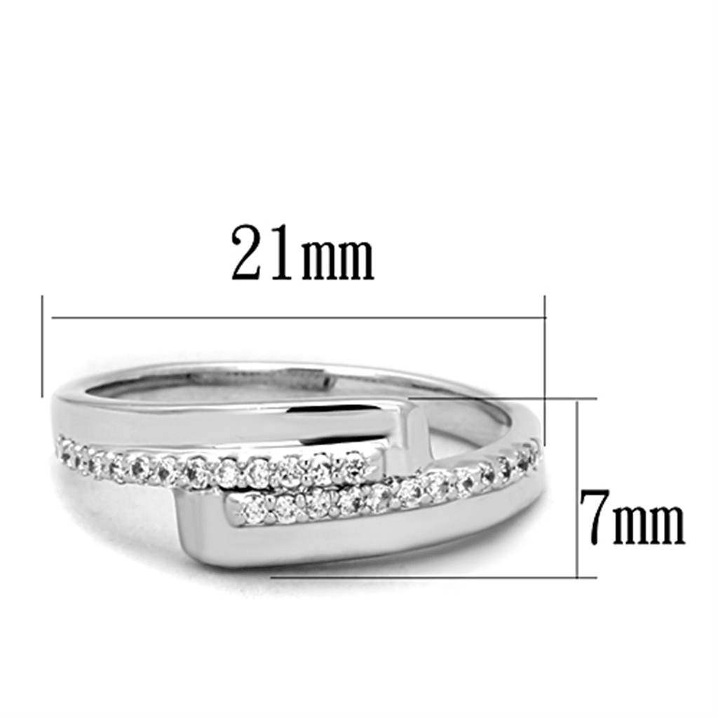 3W835 - Rhodium Brass Ring with AAA Grade CZ  in Clear