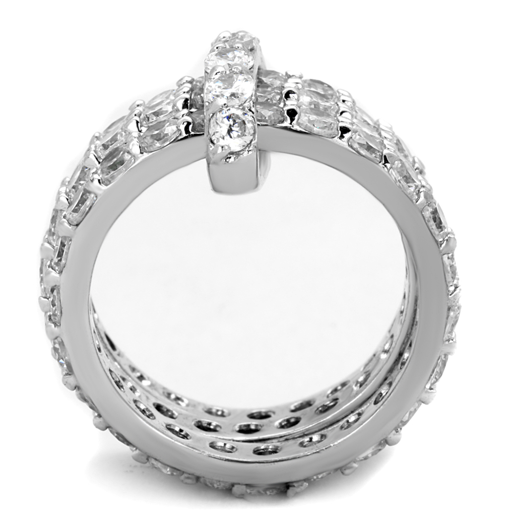 3W875 - Rhodium Brass Ring with AAA Grade CZ  in Clear