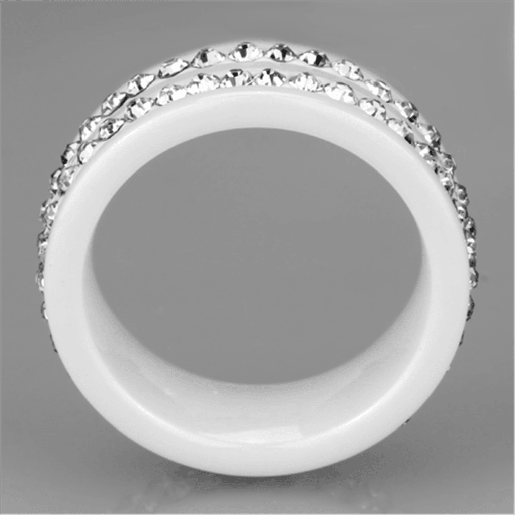 3W970 - High polished (no plating) Stainless Steel Ring with Ceramic  in White