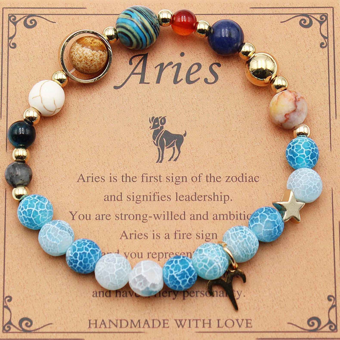 Twelve Constellations Bracelets - Natural Stone Beaded Bracelets with Eight Planet Designs