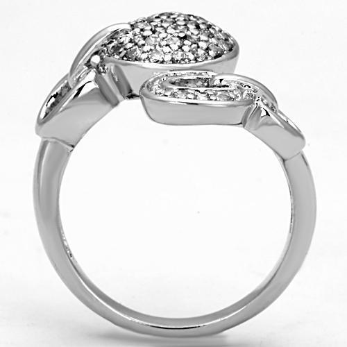 3W321 - Rhodium Brass Ring with AAA Grade CZ  in Clear
